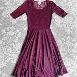 LuLaRoe Burgundy and Green Floral Nicole Dress